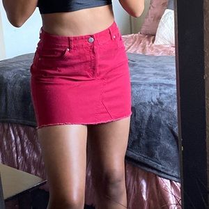 Red denim skirt